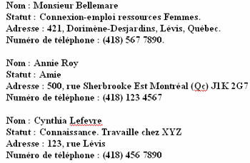 Liste de mon réseau de contacts